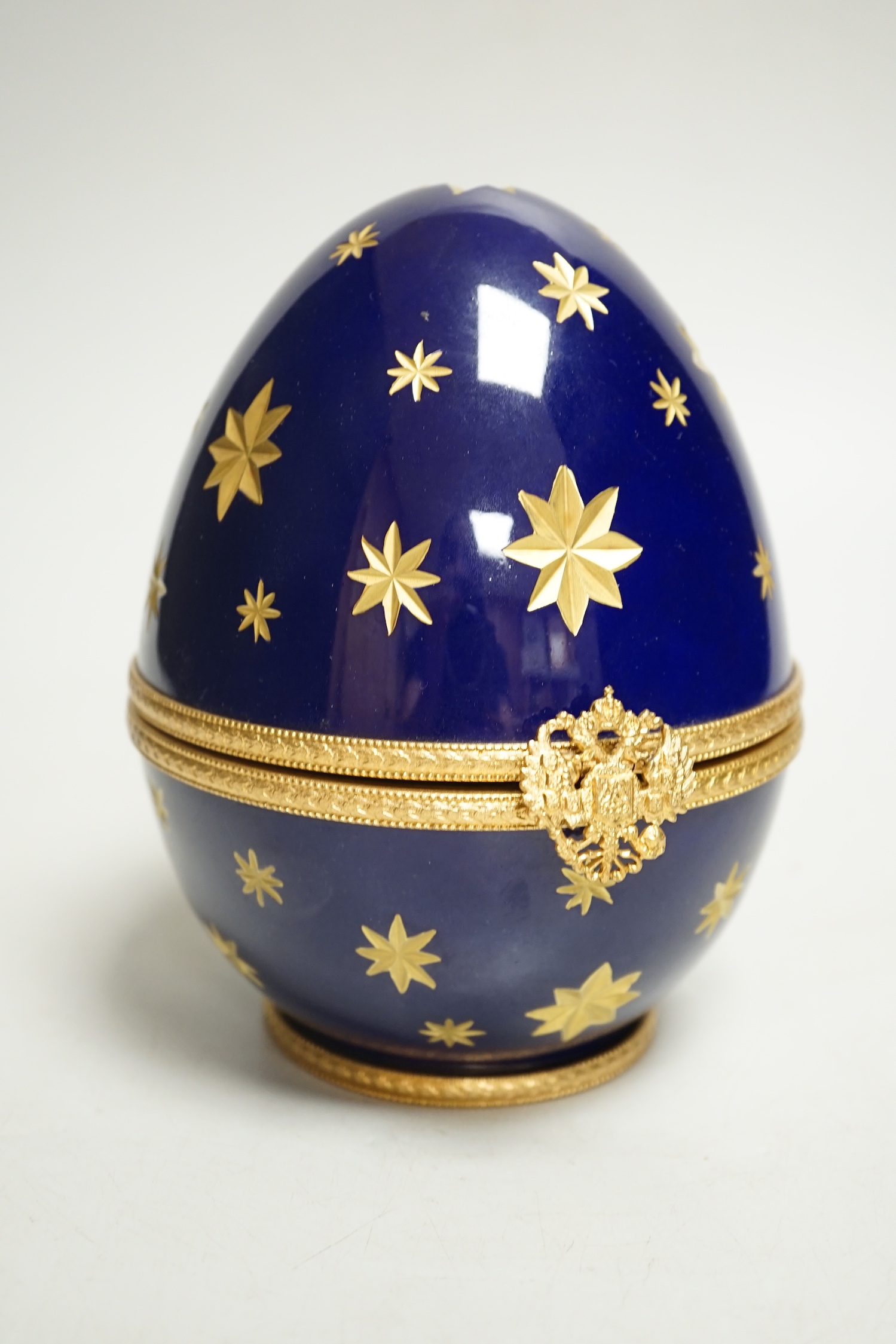 A Limoges for Faberge egg-shaped casket, Limited edition, 15cm high